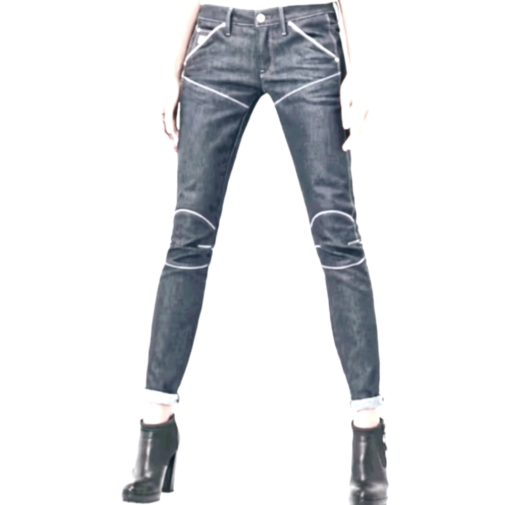 G-Star Elwood 5620 3D Indigo Mid Skinny Moto Oxford Denim Jeans. 26.